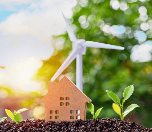 Énergies renouvelables dans la maison avec le soleil et l'éolienne